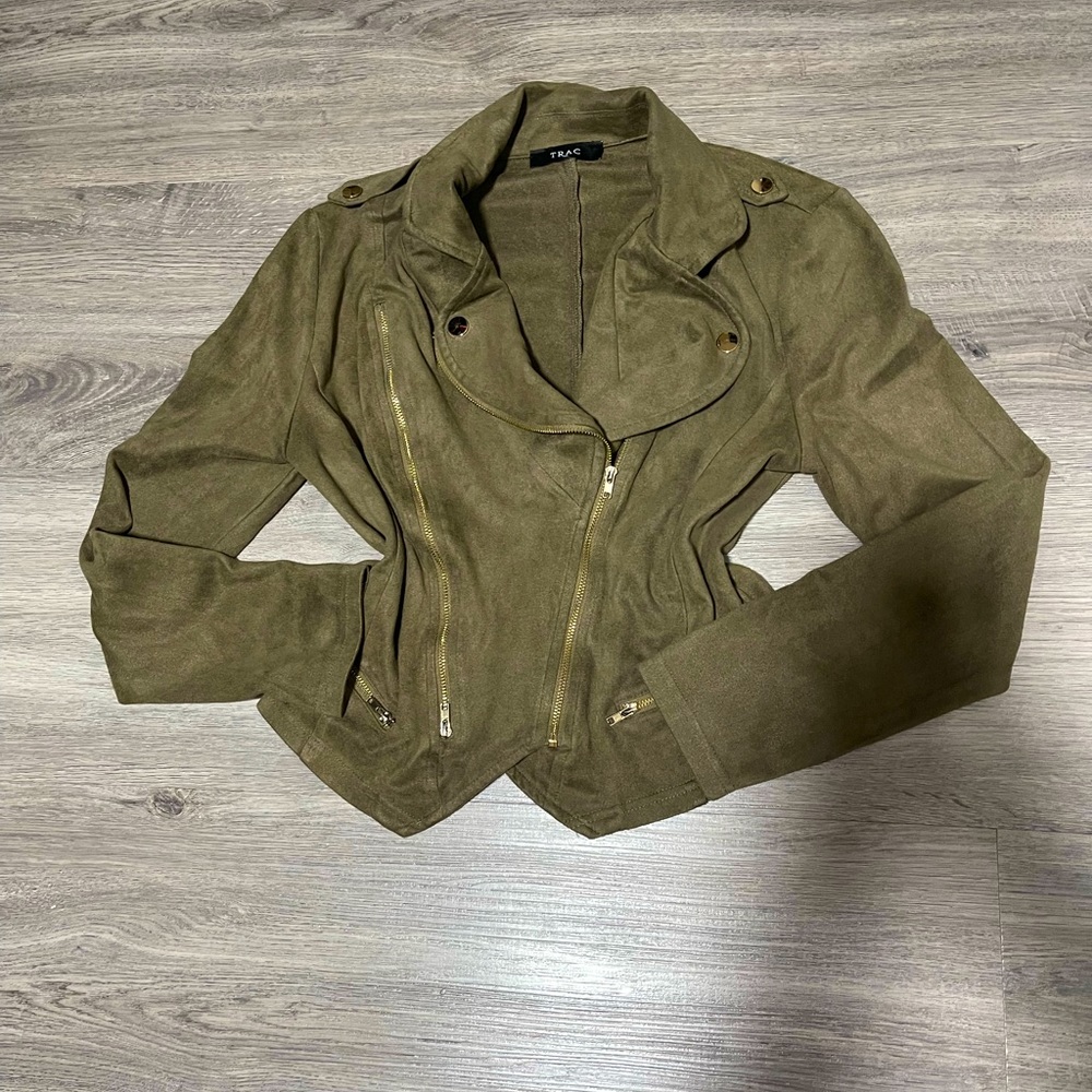 Suede military green blazer